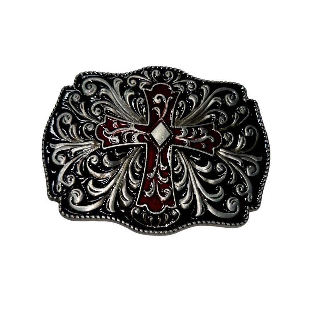 Western Silver Cross‎ Belt Buckle Rodeo Southwestern Cowboy Country
